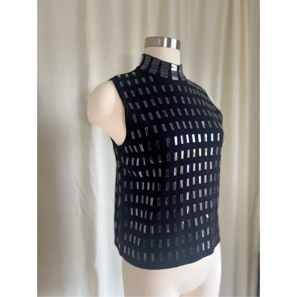 Richard Sports Women's Embellished Mock Neck Sleeveless Top Black Size Small